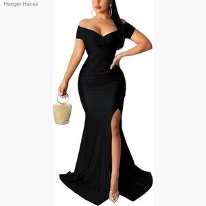 Off Shoulder Mermaid Maxi Dress V Neck Short Sleeve Formal Prom Evening Gown